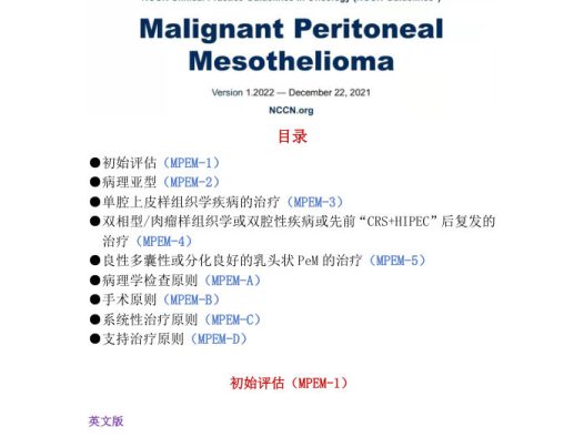 2022年NCCN恶性腹膜间皮瘤临床实践指南中英文版 电子版