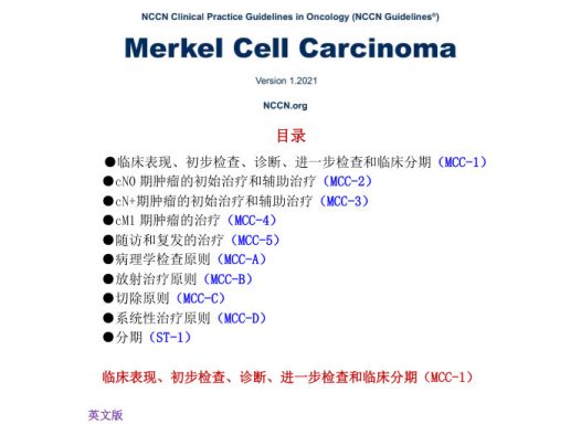2021年NCCN Merkel细胞癌指南中文版 pdf下载